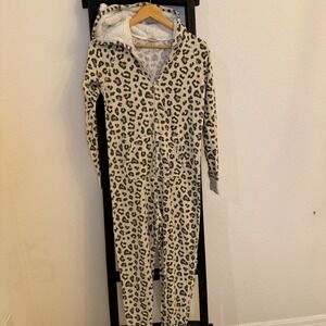 Vintage Y2K Hollister Leopard Print Hooded Fleece Lined Onesie Jumpsuit S/XS